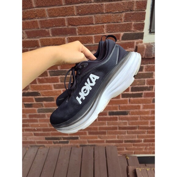 Hoka One One Bondi 8 Wide Sneakers Shoes Womens 10 D Black White 1127954 BWHT - Picture 3 of 8
